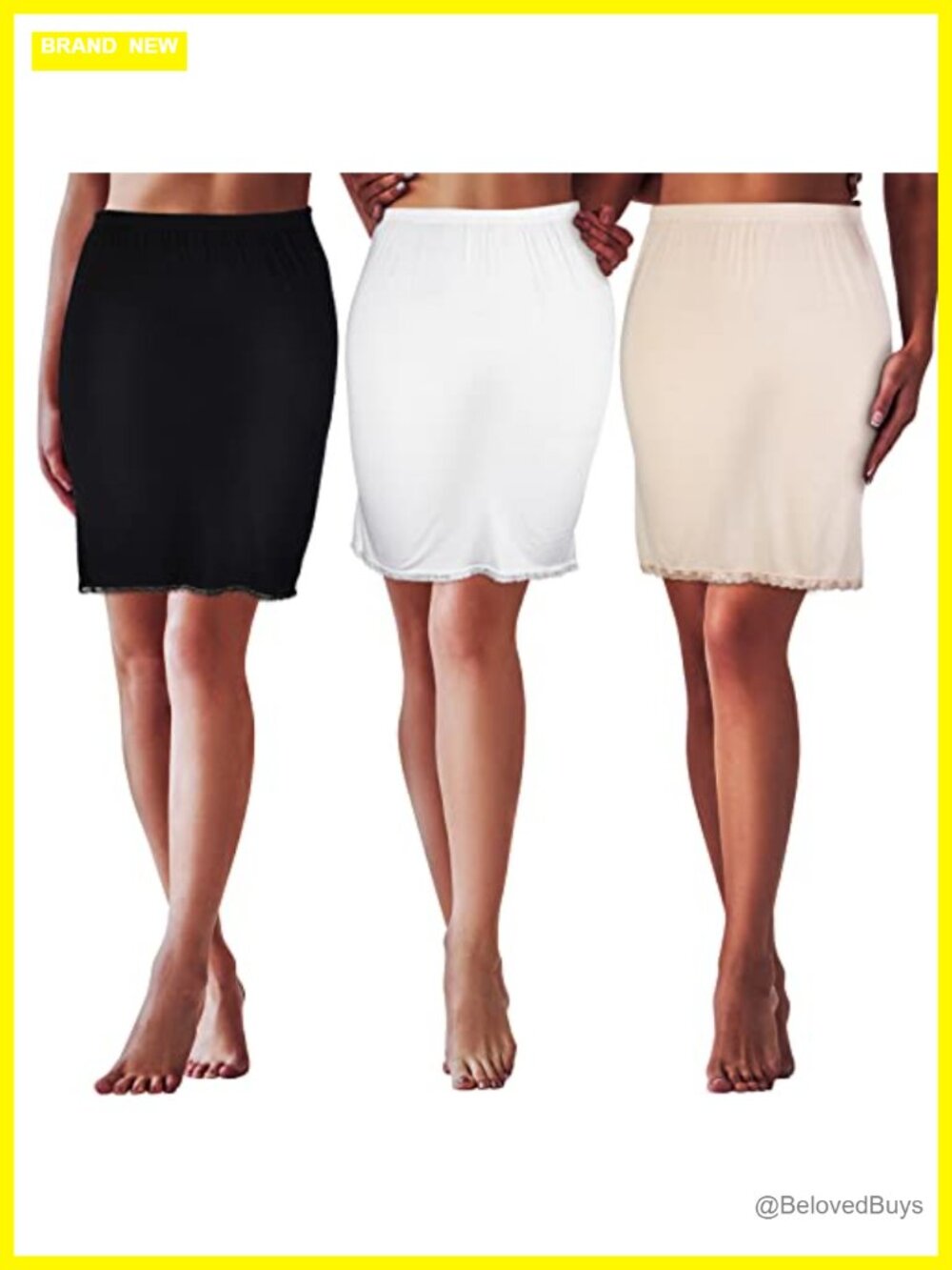 3 Pc Half Slip Nylon Cotton Lace Trim Underskirt Dress Slip